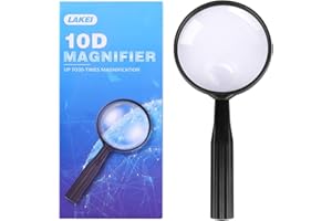 Lakei Magnifying Glass,10X 30X Handheld Reading Magnifying Glass， 75mm Shatter Resistant Lens, Non-Slip Handle, Suitable for Elderly Reading, Adults Close Work, Hobbies and Halloween & Cosplay(Black)