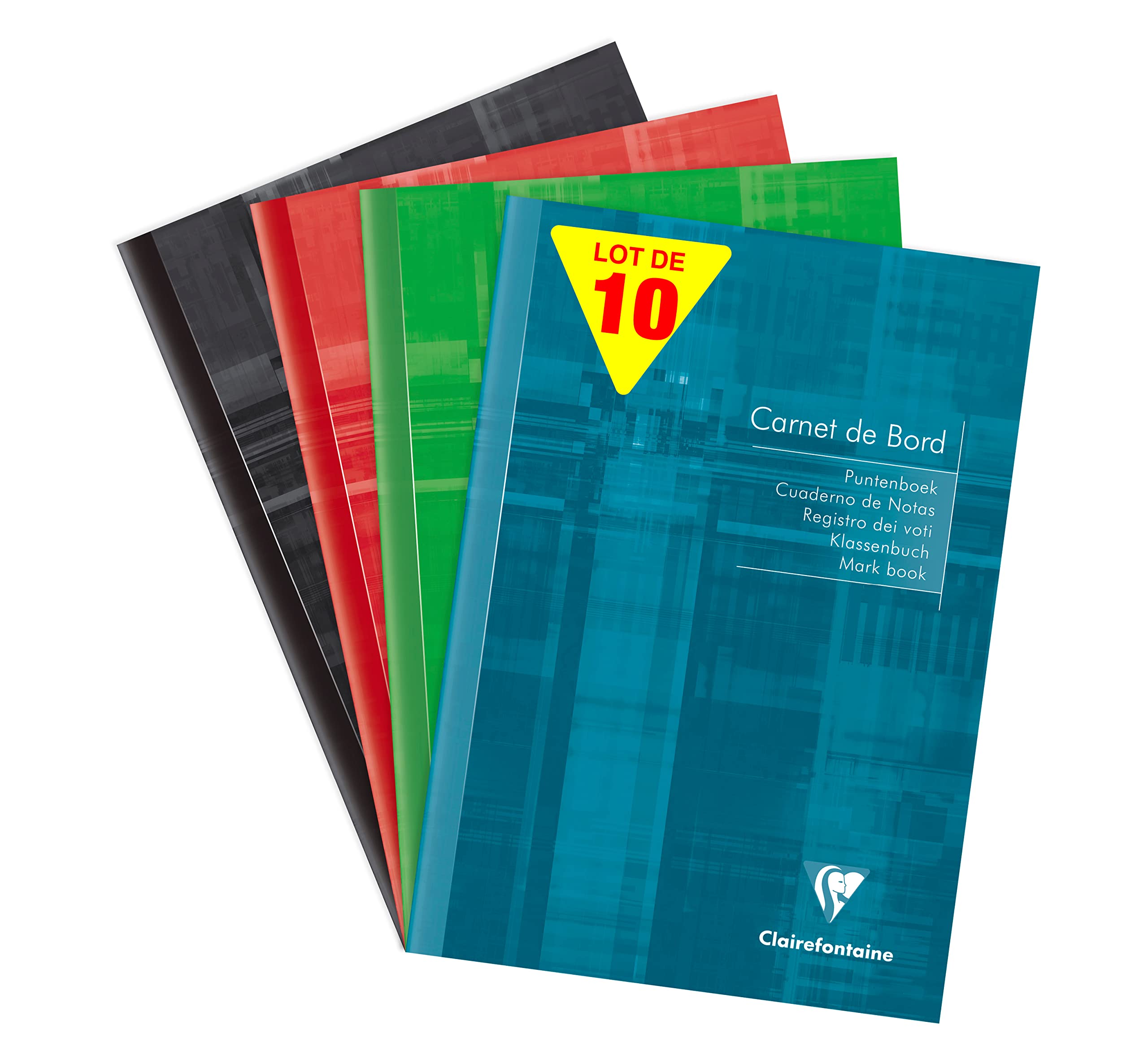 Clairefontaine 3669C Pack of 10 Stapled Border Notebooks - A5 14.8x21 cm - 64 Pages with Detachable Margins - Green Register Paper 110 g - Laminated Card Cover - Random Colours