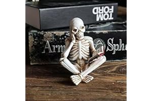 EMINGSKY 1 Piece Halloween Skeleton Decoration Gothic Cross-Legged and Reading Skull Figurine Exquisite Horror Sculpture for Desk Bookshelf Fireplace Party Living Room Office Decor