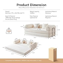 QQR Convertible Folding Mattress Couch, 5-in-1