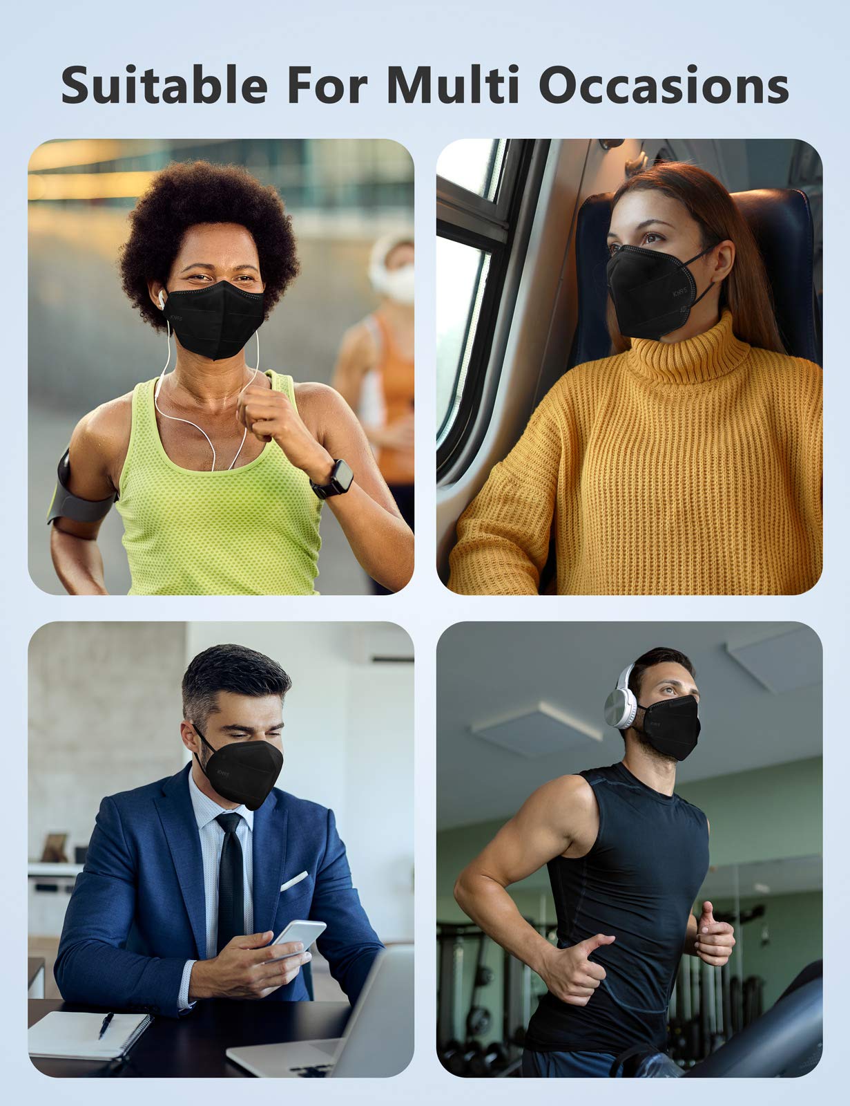 Boncare KN95 Face Masks, Black KN95 Masks 50 Pack, 5Layer Face Masks