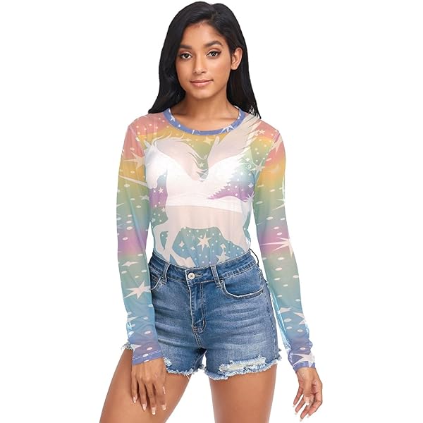BOENLE Color Daisies Long Sleeve Shirts for Women Sexy Sheer