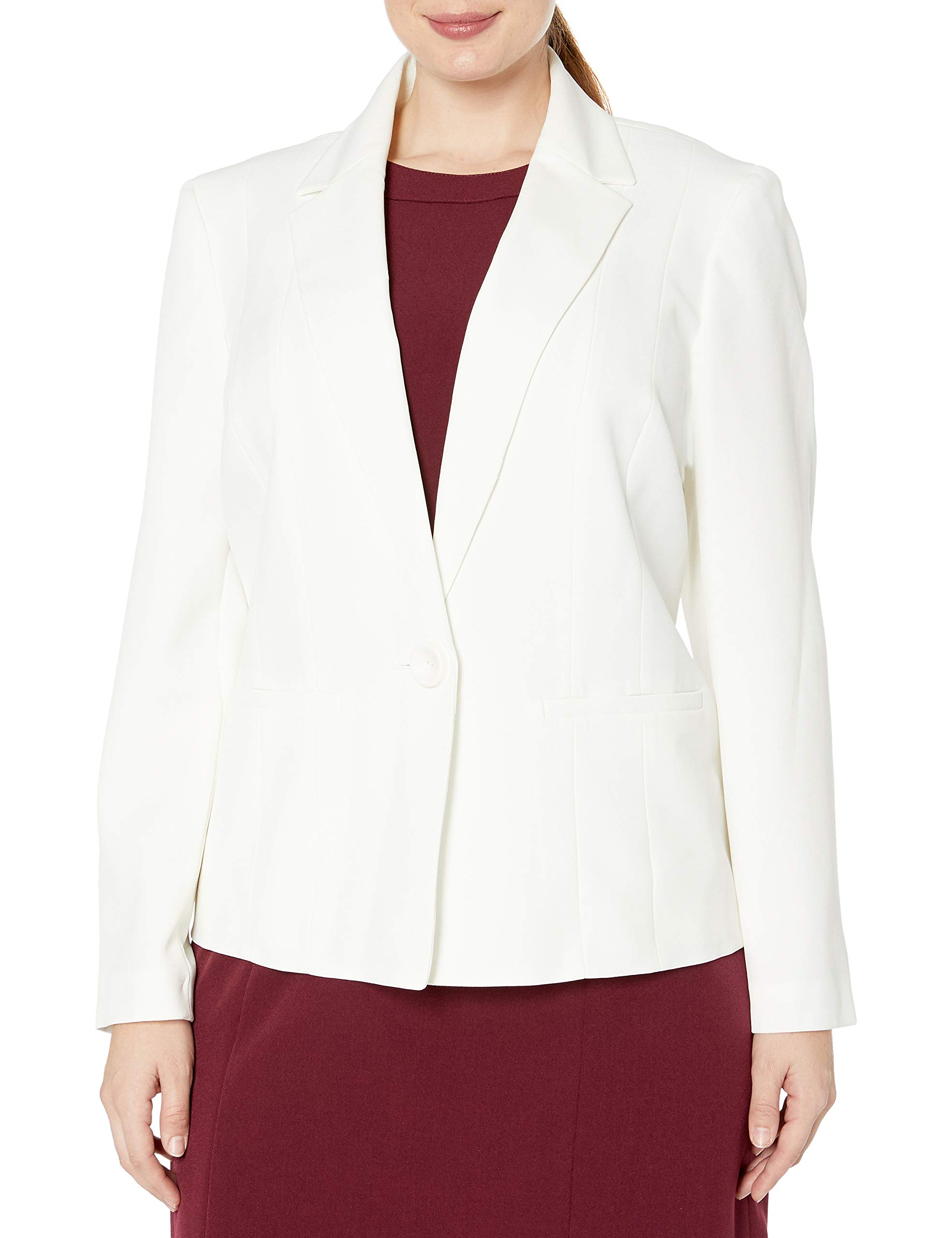 Kasper Women’s Stretch Crepe One Button Jacket, Vanilla Ice, 18