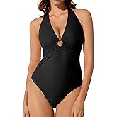 RXRXCOCO Women Sexy Tummy Control One Piece Swimsuits Halter Ruched Bathing Suit