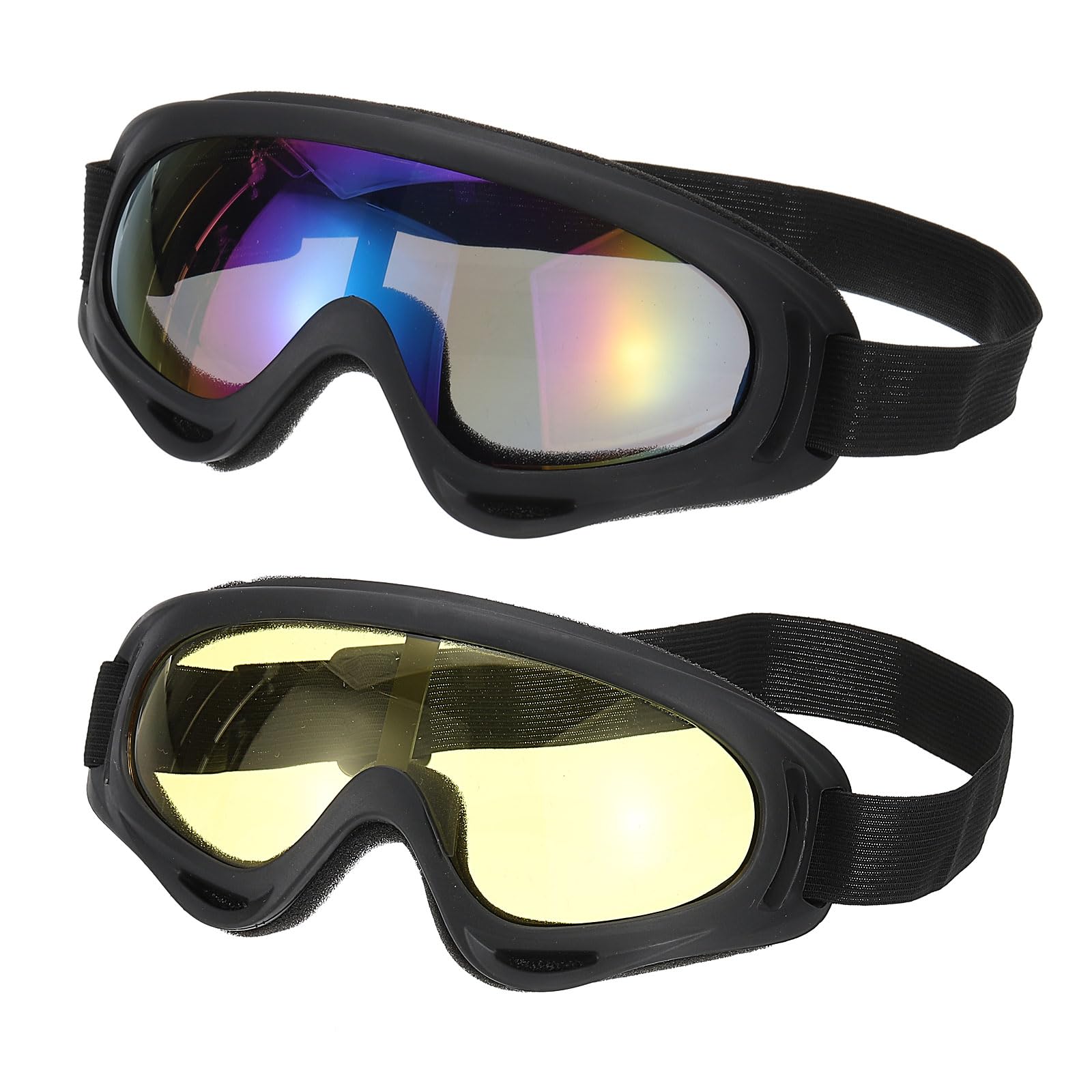 PATIKIL Dirt Bike Goggles, 2 Pcs Motorcycle Goggles ATV Goggles Ski Goggles Racing Helmet Goggles Windproof for Mountaineering Sky Diving Ski Riding, Black with Colorful/Yellow Lenses