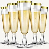SUREHOME Champagne Flutes Plastic Champagne Glasses Disposable 100 Pack Gold Rim Mimosa Glasses Acrylic Wedding Toasting Cocktail Cups for Graduation Easter Birthday Party Supplies 2026 Decorations