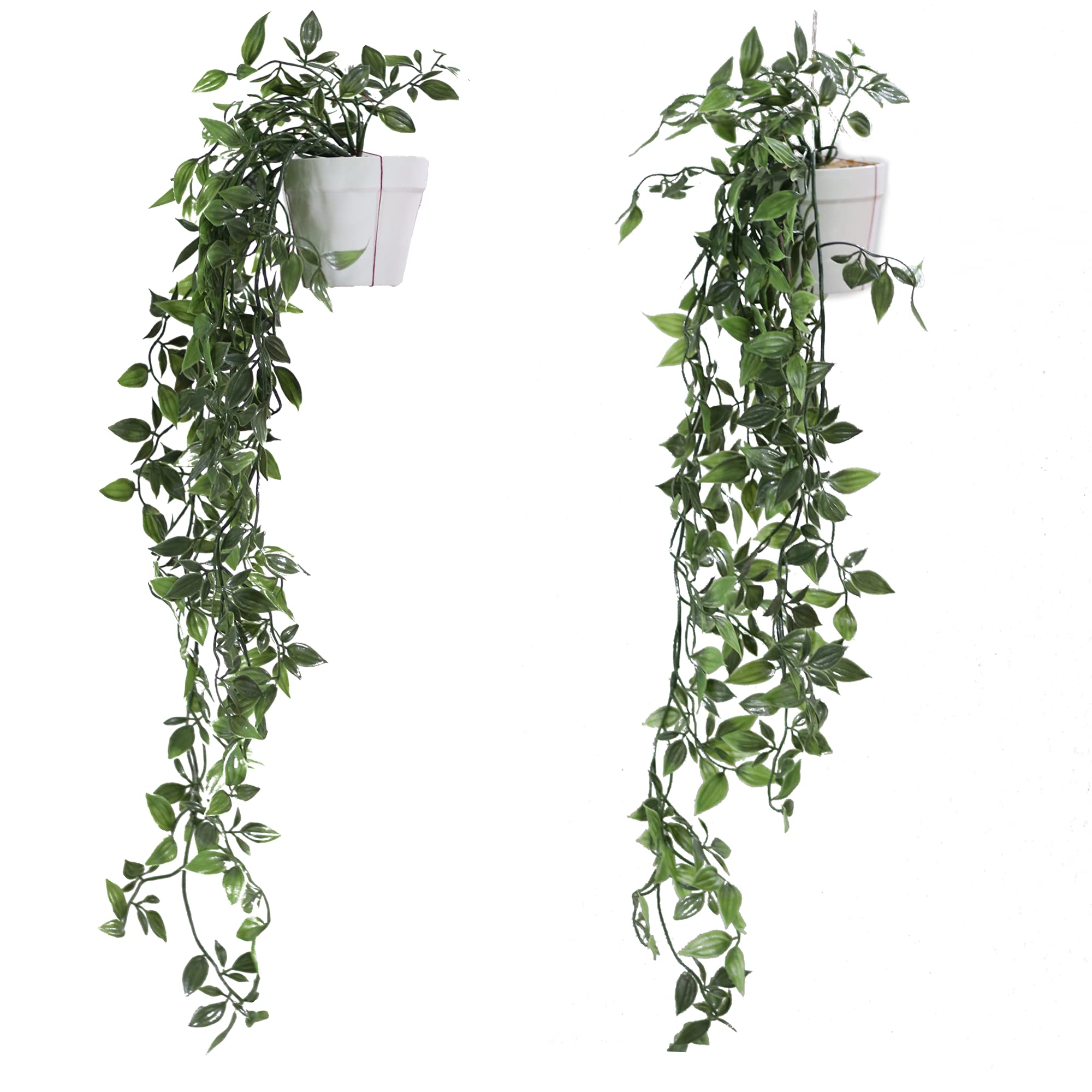 DANISCH Set of 2 Hanging Artificial Plants Vines Plants Plastic Fake Plants Plant Pot Plant for Home Kitchen Garden Office Wedding Hanging Pot Wall Decoration Indoor Outdoor (White)