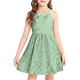 NikNio Girls Halter Neck Sleeveless A-Line Flared Swing Flower Lace Casual and Party Dress 6-13 Years