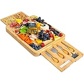RoyalHouse Unique Bamboo Cheese Board & Knife Set with 2 Slide-Out Cutlery Drawers - Charcuterie Boards Set - Gifts for Women Birthday, Wedding Couples 2025, Bridal Shower