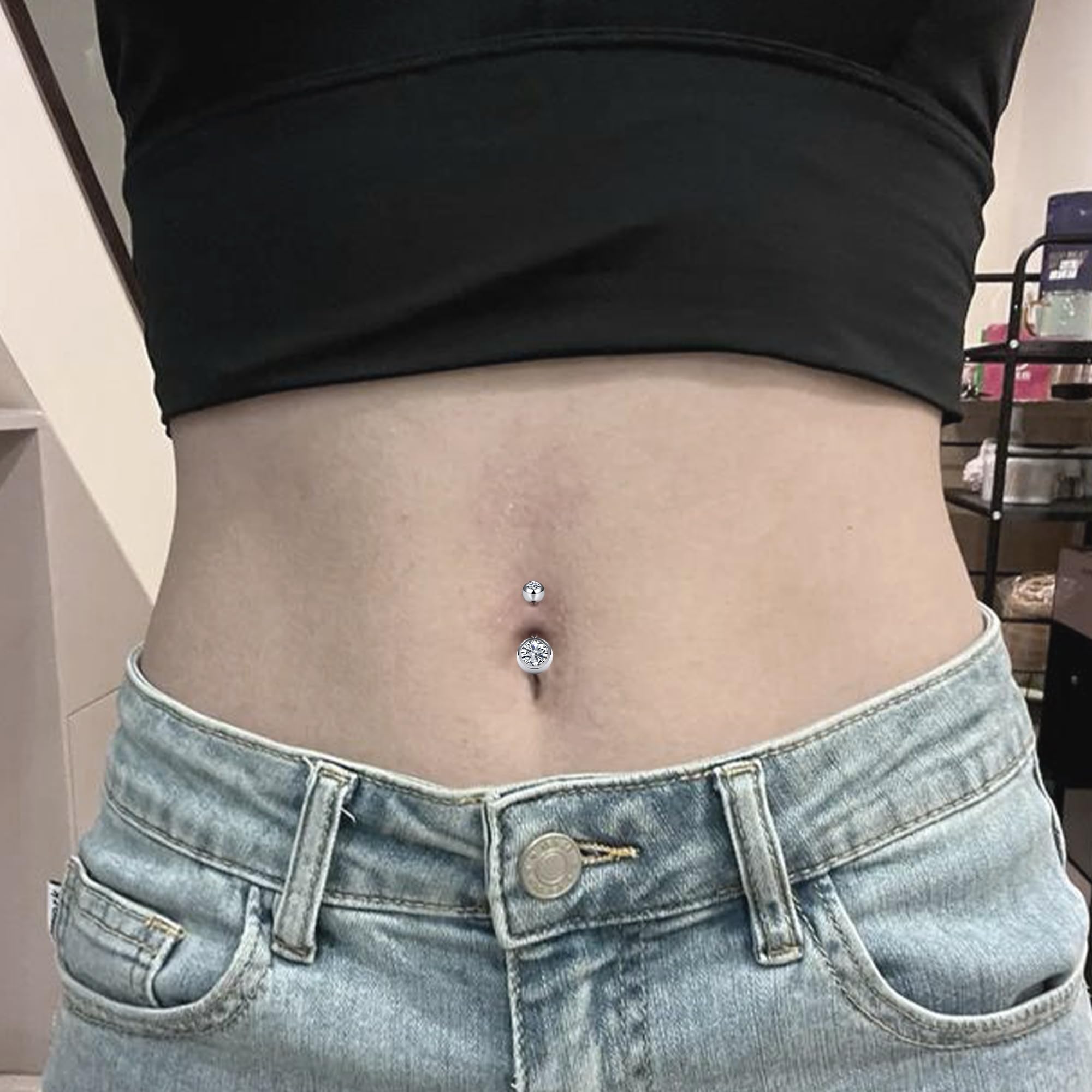 Vsnnsns 14G Dangle Belly Button Ring Piercing Jewelry 316L Stainless Surgical Steel Heart Flower CZ Reverse Navel Rings Dangling Belly Button Ring Piercing Jewelry for Women 14 Gauge Hypoallergenic