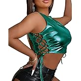 Women's Metallic Shiny Tops - Sparkly Party Holiday Vest Clubwear Festive Sleeveless Crop Tank Top Holographic