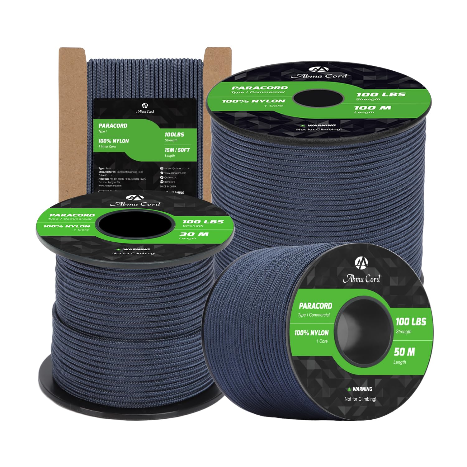 Abma Cord Paracord 2mm 100m 100% Nylon Rope 1 Strand Type I Parachute Cord - Max. 45kg (100lbs) - Navy Blue