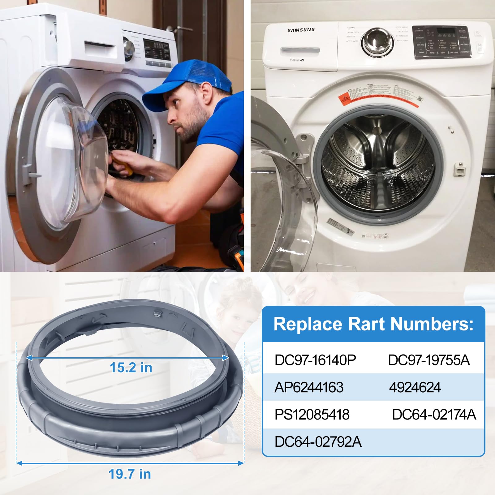 Upgraded DC97-16140P Washer Door Seal Compatible with Samsung Washer Seal Replacement Parts,DC97-19755A Washer Door Boot WF45M5500AZ/A5, WF45M5500AP/A5, WF45K6200AW/A2, WF45N5300AW/US Door Seal Gasket
