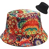 CNUSER Bucket Hat for Women Men,Travel Sun Beach Cap,Unisex Fishing Outdoor Boonie (Colorful Feather)