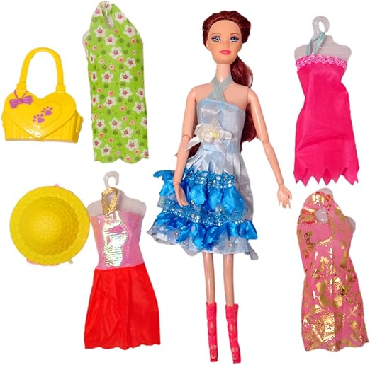 Toyshine Doll Playset with 4 Dresses and Accessories