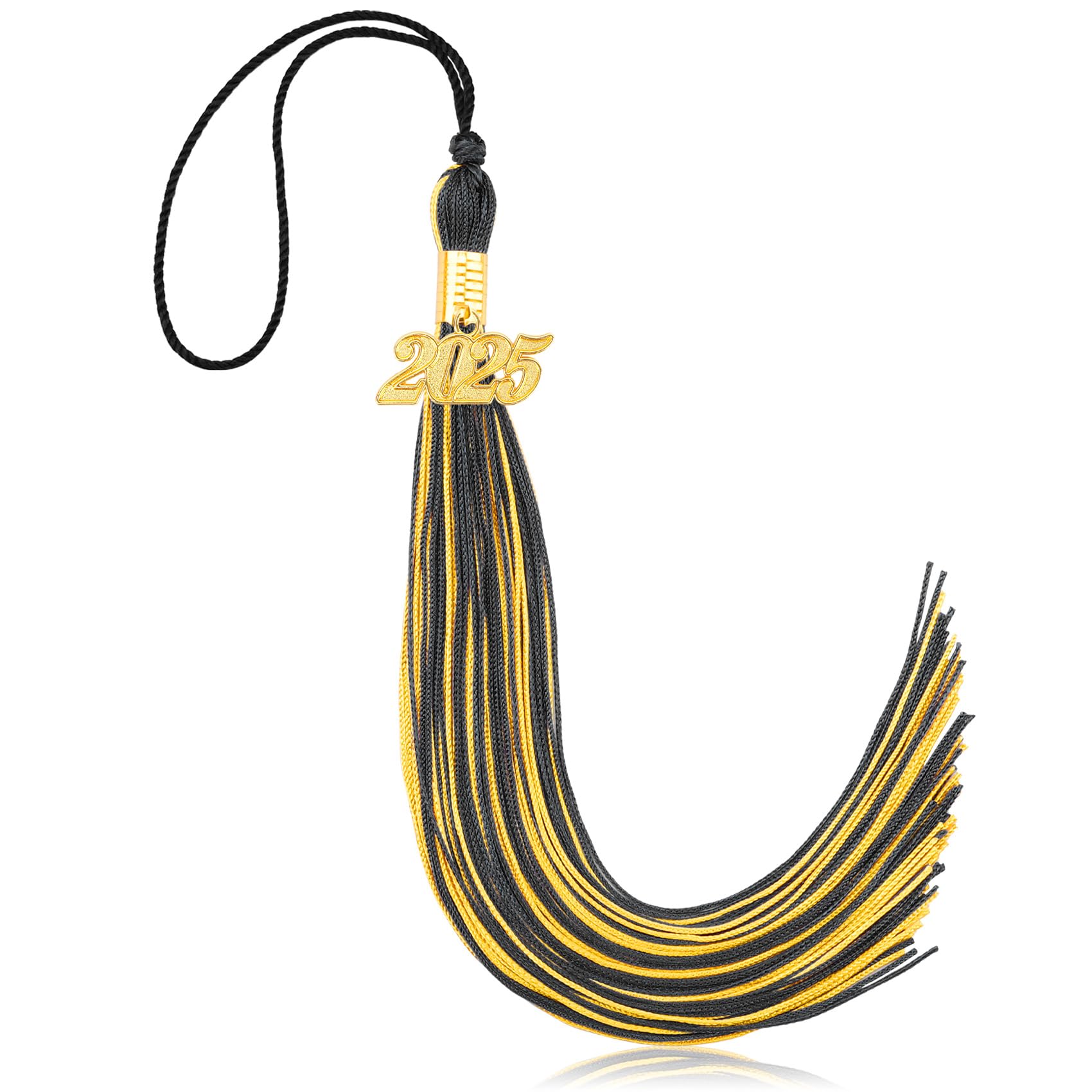 Photo 1 of 2025 Graduation Tassel Charm and Memorial Cords for Cap Decorations - Class of 2025 School Grad Party Decor - Black and Gold