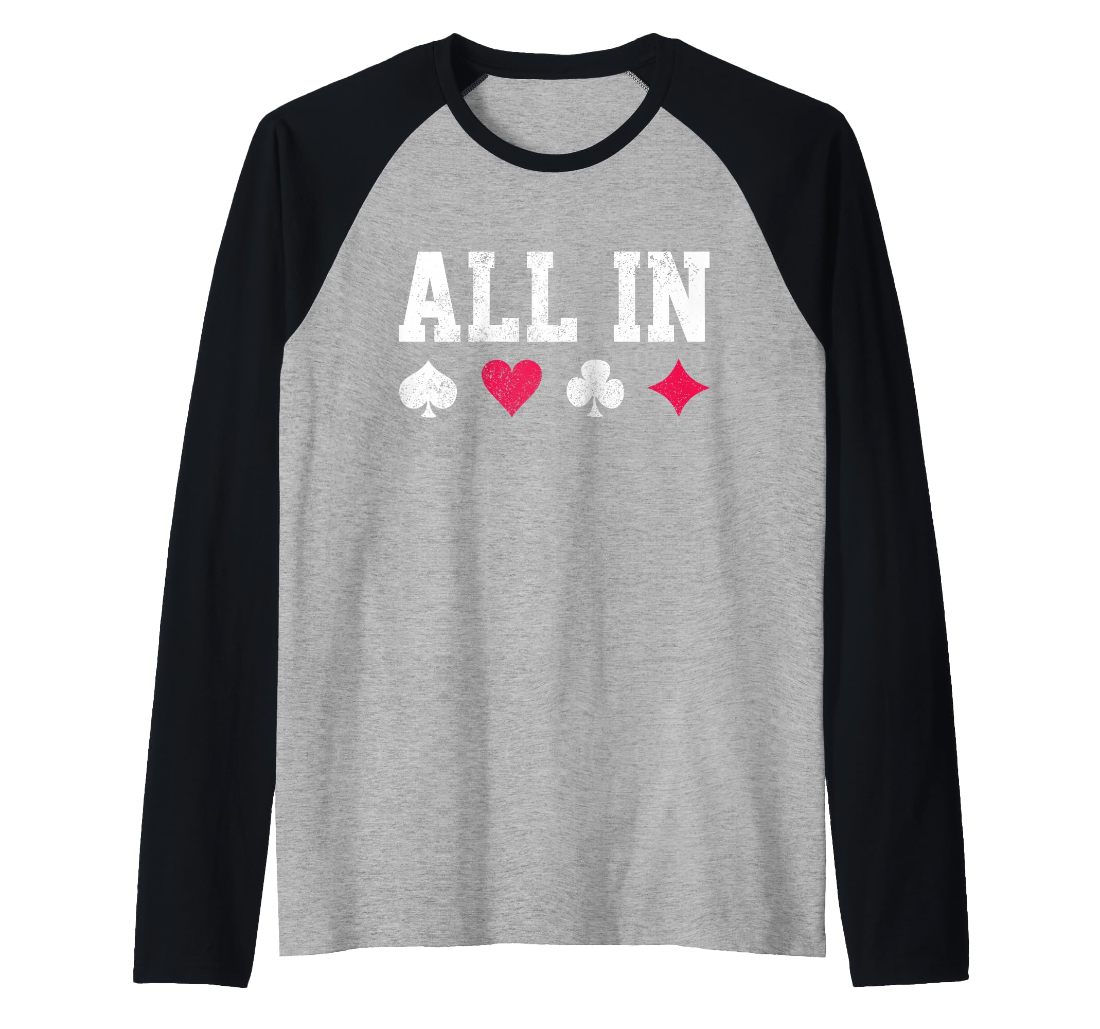 Poker All In Texas Hold'em Gambling Playing Cards Gift Raglan Baseball Tee