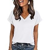 Zeagoo Womens Summer Tops Rolled Short Sleeve V Neck Shirts Casual Dressy Business Work Blouses Outfits