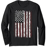 Vintage American Flag Long Sleeve Shirt Men USA Flag T-Shirt Long Sleeve T-Shirt