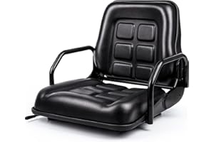 SEATIN Universal Adjustable Forklift Seat with Safety Belt, Micro Switch, slide rail and Hip Restraints,Foldable Tractor Seat for Excavators,Mowers,Skid Steer Loaders (with hip restraints)