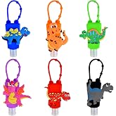 VHOPMORE 6Pcs Travel Size Empty Hand Sanitizer Bottles with Keychain Holder Detachable Silicone Protective Case 30ml Plastic Travel Bottles Leak Proof Refillable Containers - Dinosaur