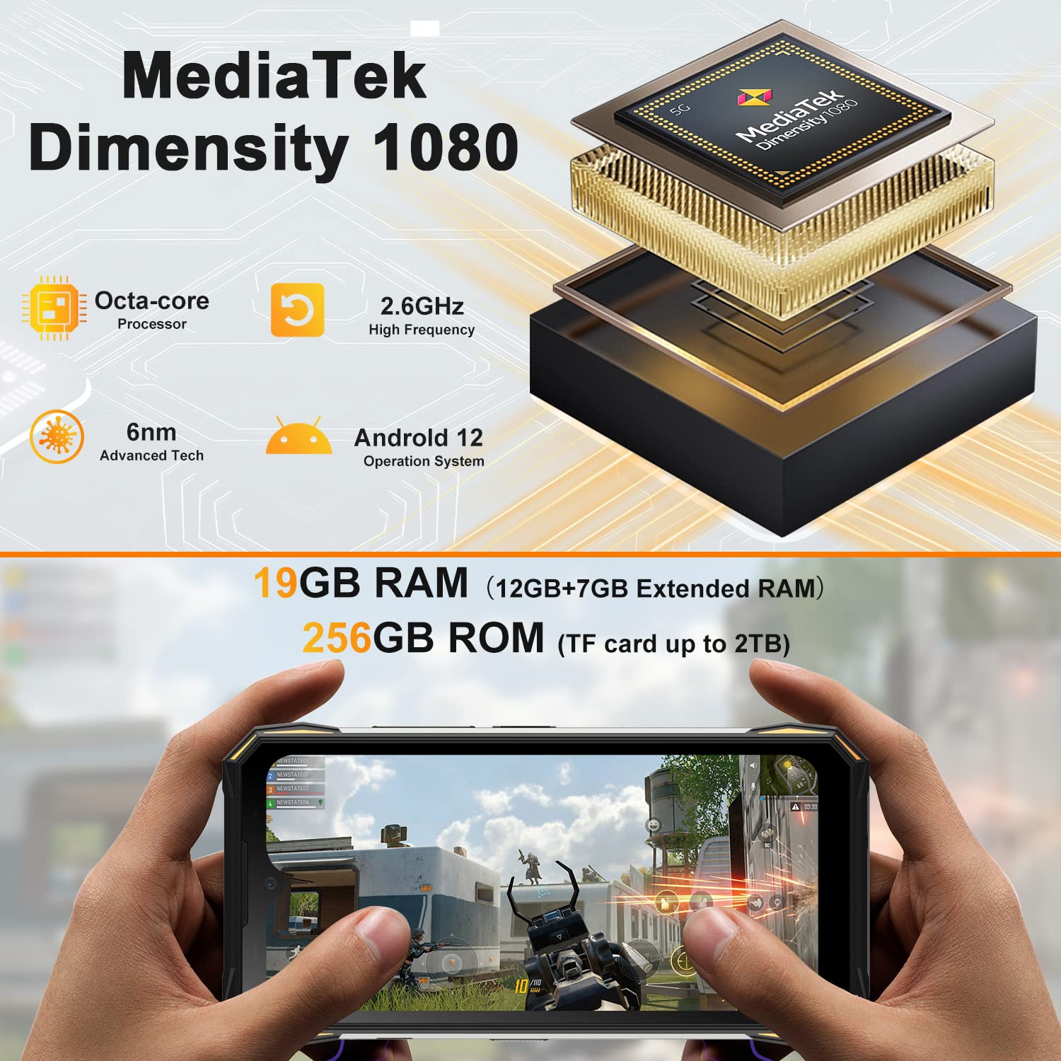 DOOGEE V MAX (2023) 5G Rugged Smartphone, 22000mAh 20GB+256GB Android 12 Rugged Phones Unlocked, 120Hz 6.58
