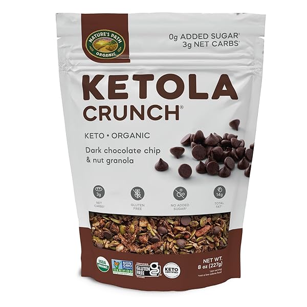 NATURE’S PATH ORGANIC KETOLA CRUNCH® DARK CHOCOLATE CHIP & NUT GRANOLA, 8 OZ (PACK OF 1), GLUTEN FREE, NON-GMO, FAIR TRADE