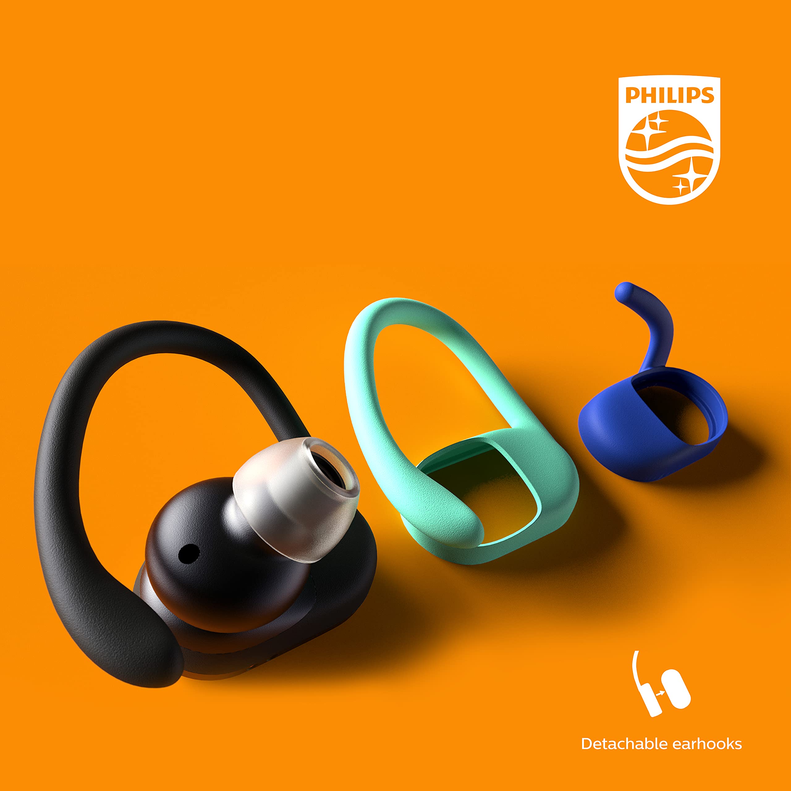 PHILIPS A7306 True Wireless Sports Headphones with Detachable Ear Hooks, Heart-Rate Monitor, UV Cleaning Charging case, Awareness Mode, Waterproof, TAA7306BK