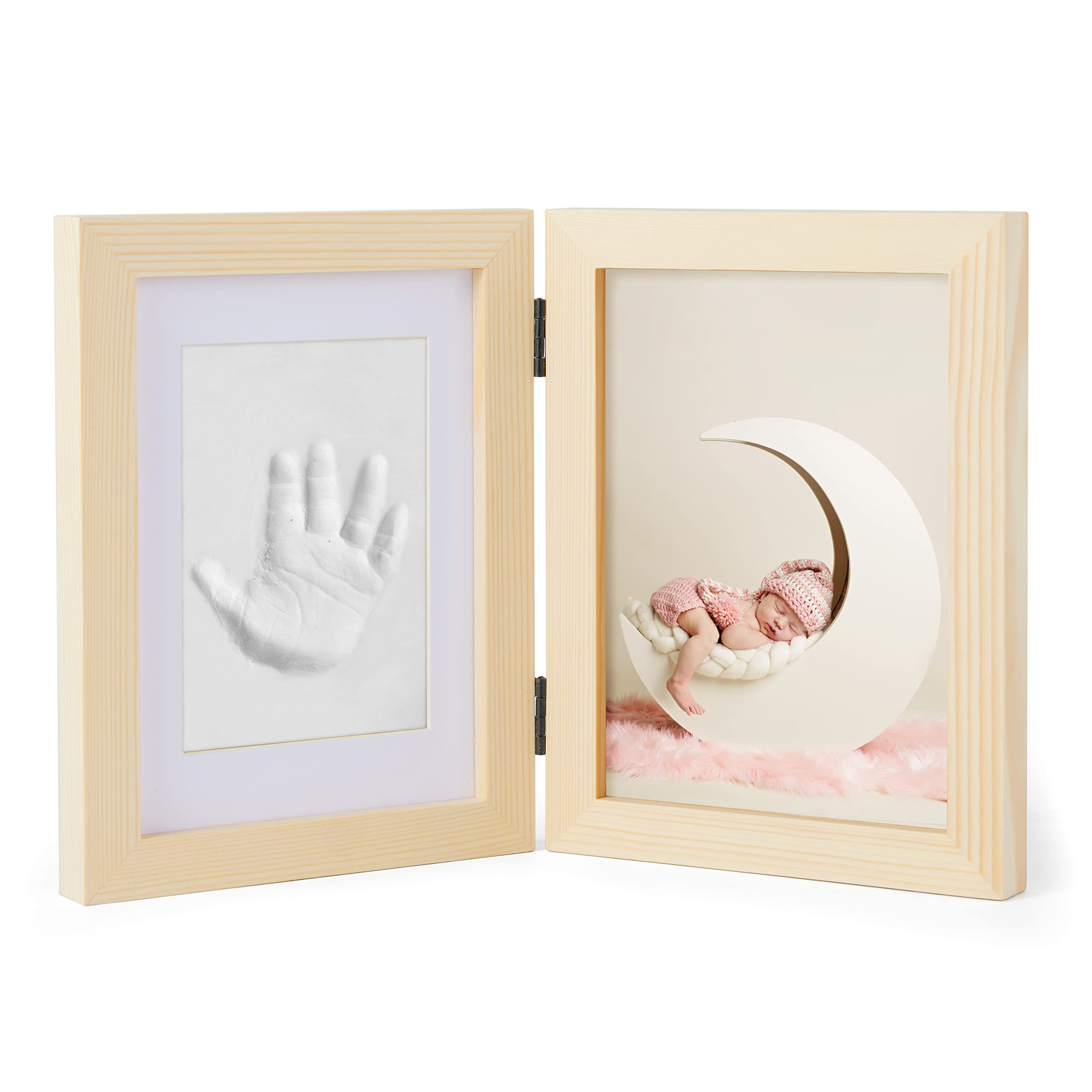 Chuckle Baby Hand and Footprint Kit - Premium Pine Wood Photo Frame (Fits 5x7 Pictures) with Air-Drying Clay - Newborn Keepsake Gift for Baby Showers and New Mums