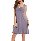 GYS Sleeveless Nightgowns for Women Soft Viscose Sleepwear Pleated Tank Sleep Shirts V Neck Pajama Dress