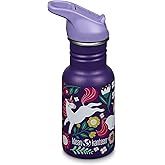 Klean Kanteen 12 oz Classic Kid's Water Bottle with Flip Seal Sport Cap & Straw - 100% Leakproof Cap - Durable Stainless Steel Material - Lightweight & Easy-Grip - BPA-Free - Leaping Unicorns