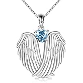 YFN Angel Wings Necklace 925 Sterling Silver Guardian Angel Wings Pendant Necklace Birthstone Necklace for Women Girls Christmas Jewelry Gifts