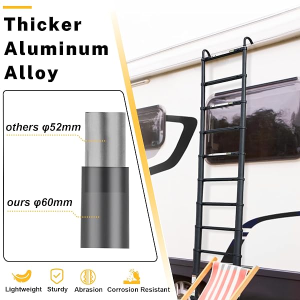 RIKADE TELESCOPIC LADDER, 8.5FT ALUMINUM TELESCOPING LADDER WITH NON-SLIP FEET AND STABLE HOOK, PORTABLE EXTENSION LADDER FOR HOUSEHOLD AND OUTDOOR WORKING, MAX LOAD 330LBS, BLACK