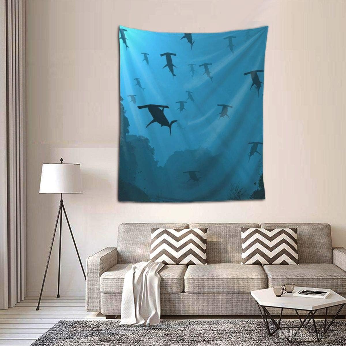 NiYoung Hippie Tapestry Bohemian Hippy Tapestries, Ocean Sea Blue Hammerhead Sharks Wall Hanging Throw Throw Home Decoration Bedding Tapestry for Bedroom Collage Dorm