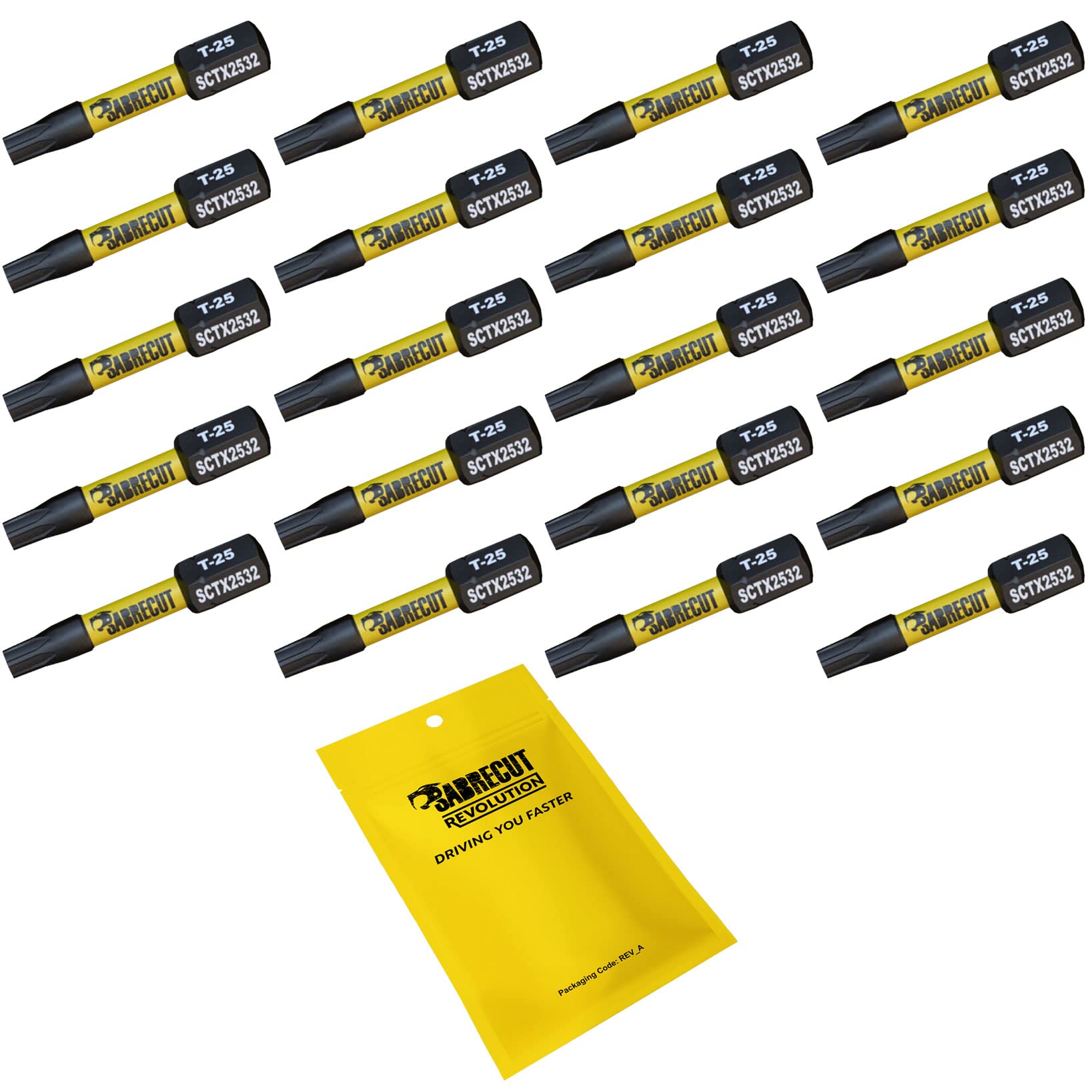20 x SabreCut SCTX2532_20 32mm T25 TX25 Magnetic Impact Screwdriver Driver Bits Set Torx Heavy Duty