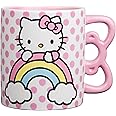 Silver Buffalo Sanrio Hello Kitty Rainbow Dots 3D Sculpted Shaped Handle Ceramic Mug, 20 Ounces