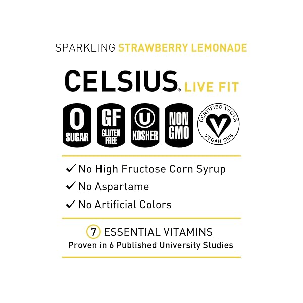 CELSIUS SPARKLING STRAWBERRY LEMONADE, FUNCTIONAL ESSENTIAL ENERGY DRINK, 12 FL OZ (PACK OF 12)