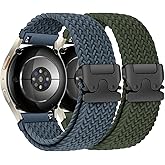 2 Pack Braided Bands for Samsung Galaxy Watch 7 6 5 4 FE Band 40mm 44mm/6 Classic 43mm 47mm/4 Classic 42mm 46mm/5 Pro/Active 2,20mm Elastic Nylon Sport Strap for Garmin Vivoactive 6/5/3 Women Men