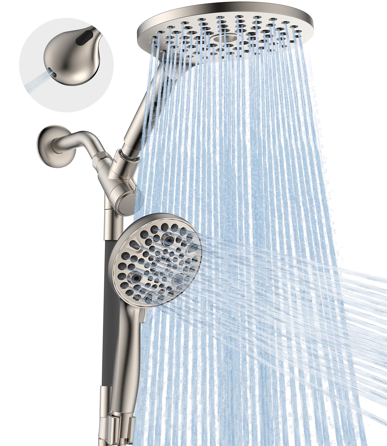 Dual Handheld Shower Head Combo, 2-in-1 Rain Shower Heads System 8 Inch Rainfall Shower Head and 10 Modes High Pressure Hand Held Showerhead with Built-in Power Wash Image
