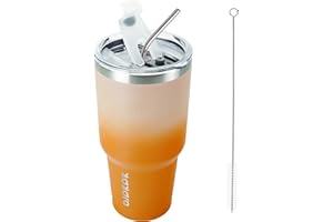 BJPKPK 30oz Stainless Steel Vacuum Insulated Tumbler Set Double Wall Travel Mug Coffee Cup with Metal Straws, Splash-Proof Lids,Coral