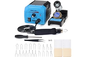 YIHUA 939-II Wood Burning Kit Station Pyrography Pen 250~750℃/482~1382℉ Temperature Adjustable with 20 Wire Nibs, 1 Stable Pen Holder, 2 Stencils, 2 Scrap Wood, 1 S/S Tweezers, and 1 Pliers (Blue)