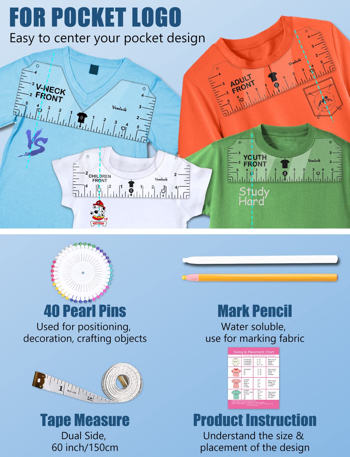 Tshirt Ruler Guide Vinyl Alignment - T Shirt Measure Rulers Guide Shirt Measurement Centering Tool Heat Press Screen Printing Embroidery Accessories Sublimation Blanks Product V-Neck Front Back