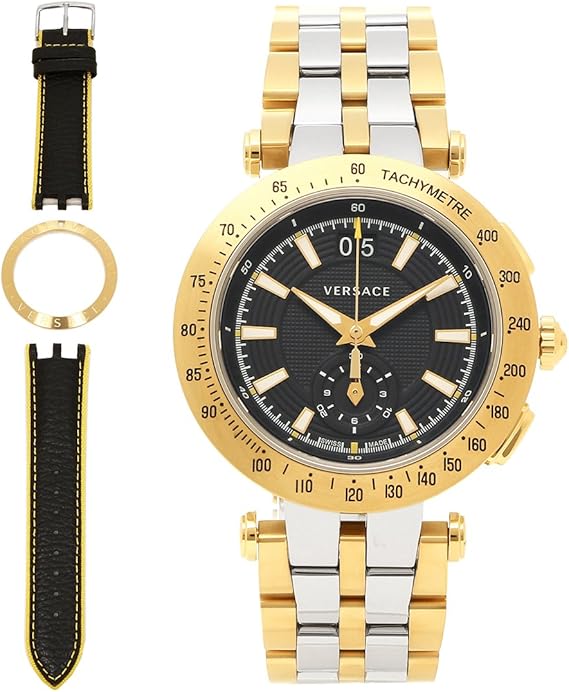 Amazon Co Jp ヴェルサーチ 腕時計 メンズ Versace Vah0016 シルバー イエローゴールド ブラック 並行輸入品 腕時計
