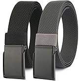 Hoanan 1.3” Men’s Stretch Belt, 2-Pack Flip-top Metal Buckle Golf Belt, Elastic Nylon Web Belt