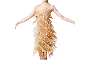 yardsong Womens Glitter Sequin Dress Tassels Fringe Nightclub Dress Sleeveless Slim Fit Sexy Tank Mini Dress
