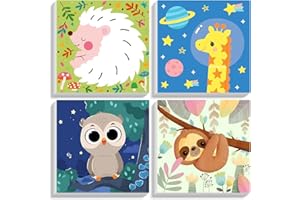 Fountor Framed 4 Pack Paint by Numbers Kit for Kids, Cartoon Paint by Number for Kids Easy Cute Animal Kids Paint by Number Kits Age 8-12, DIY Acrylic Oil Painting by Numbers for Kids 10x10 Inch