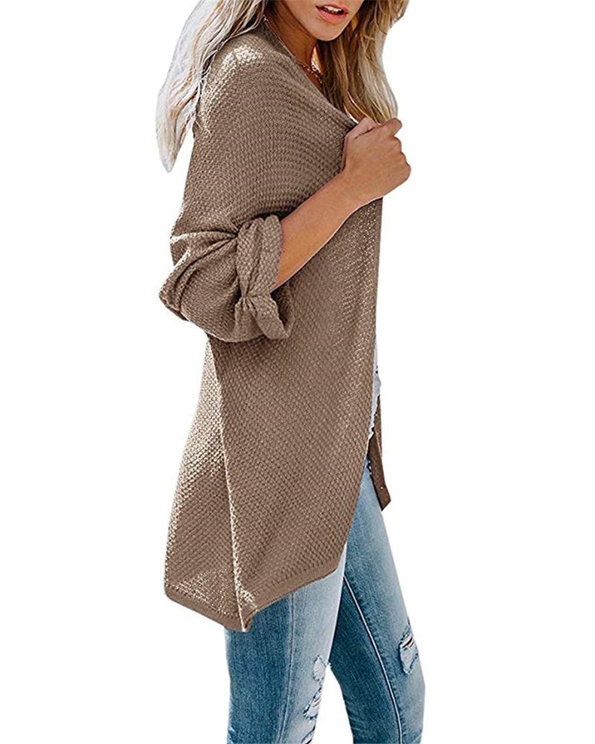 FIRENGOLI Womens Cardigan Sweaters Open Front Knit Drape Coats with Loose Pleated Cuffs