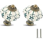 Zernmiarder 12pcs Ceramic Pumpkin Knobs - Green Flower | Vintage Cabinet Knobs with Mounting Screws - Antique Drawer Pulls for Dresser, Closet, Cupboard, and Home DIY Project