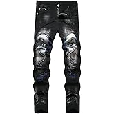 Baylvn Men's Designer Straight Slim Fit Patchwork Jeans Comfort Skinny Biker Denim Pants