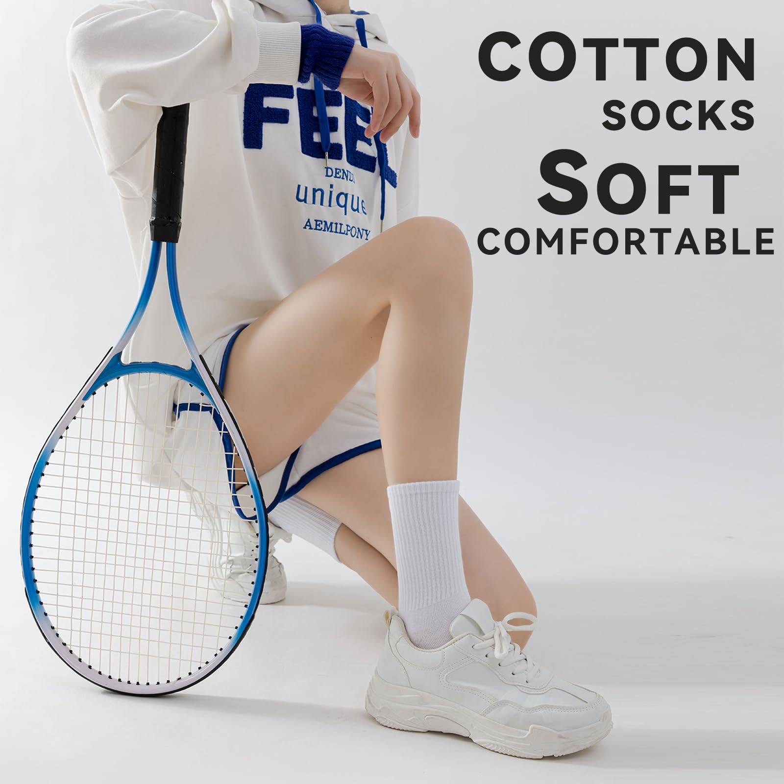 Wamicu Socken Damen 5 Paar, Dünne Tennissocken Sportsocken Baumwollsocken 4